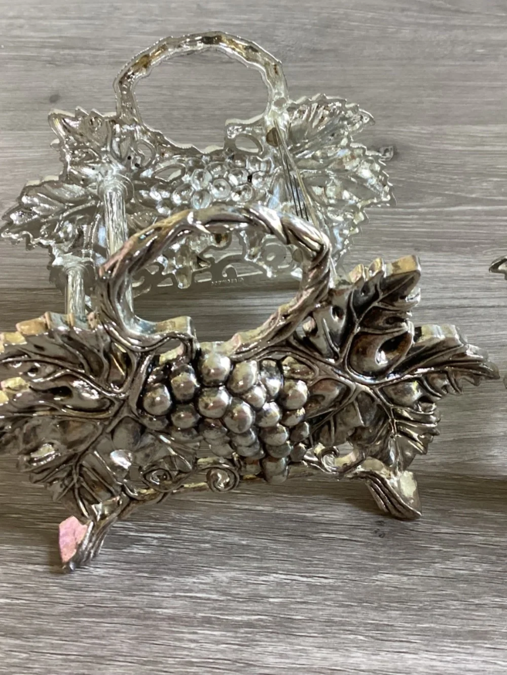 Vtg Godinger Silver-plate Grape Napkin Holder & Knife Flatware Buffet Caddy Set